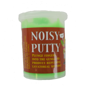 Green, putty housed in a pot which makes a repulsive noise when you poke it, suitable for children