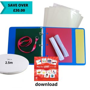 PECS plastic binder with laminating pouches, velcro and a CD of PECS images