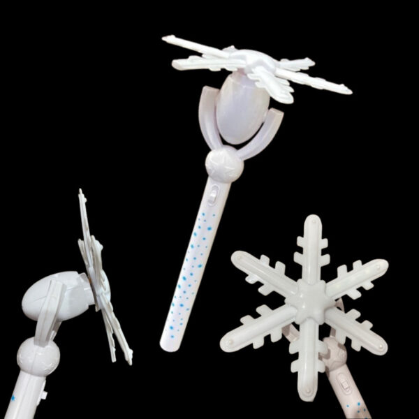 Sensory spinning wand toy, lights up with blue and white LEDs shown from different angles